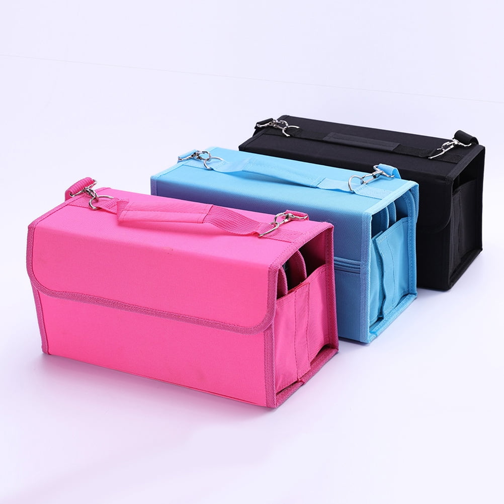 QIFULL Heavy Duty Marker Pens Storage Case 80 Slot Black Nylon Bag with Shoulder Strap and Zipper