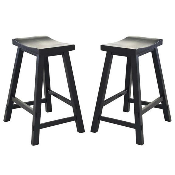 Home Square 2-Piece Furniture 24" Sawhorse Barstool Set in Black