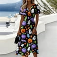 thumbnail image 3 of Halloween Costume Dress for Women 2026 - Short Sleeve V-Neck Halloween Print Casual Fashion Dress for Halloween Parties,Cosplay Purple B M, 3 of 5