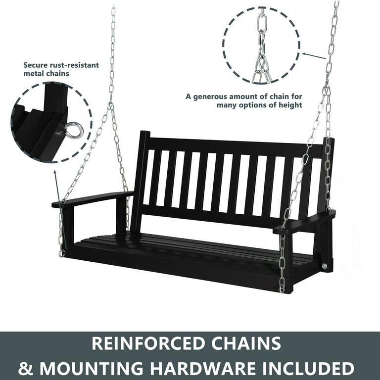 VEIKOUS 2-Seat Outdoor Hanging Wooden Porch Swing with Chains for