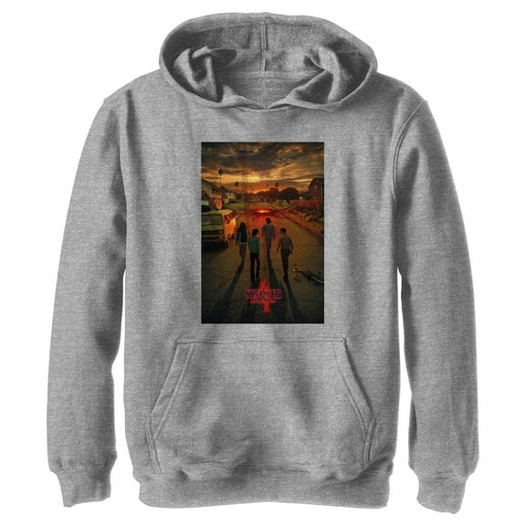 Netflix Boy's Stranger Things Four Friends Rift Apocalypse Poster Pull Over Hoodie Athletic Heather Large