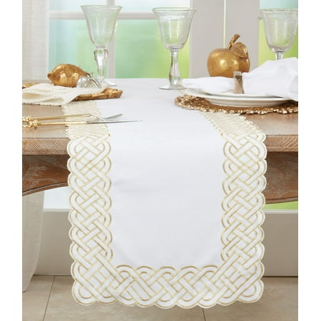 

Fennco Styles Braid Embroidered Metallic Border Table Runner 16 W x 54 L - Gold Table Cover for Home Décor Everyday Use Christmas Banquets and Special Events
