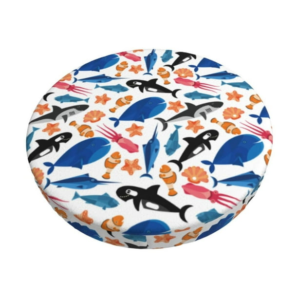 Balery Cute Sea Animals Fundas de asiento para taburete de bar redondo de tela de terciopelo ajustables que protegen de arañazos y manchas para sillas de 14 a 17 pulgadas.-12 inch