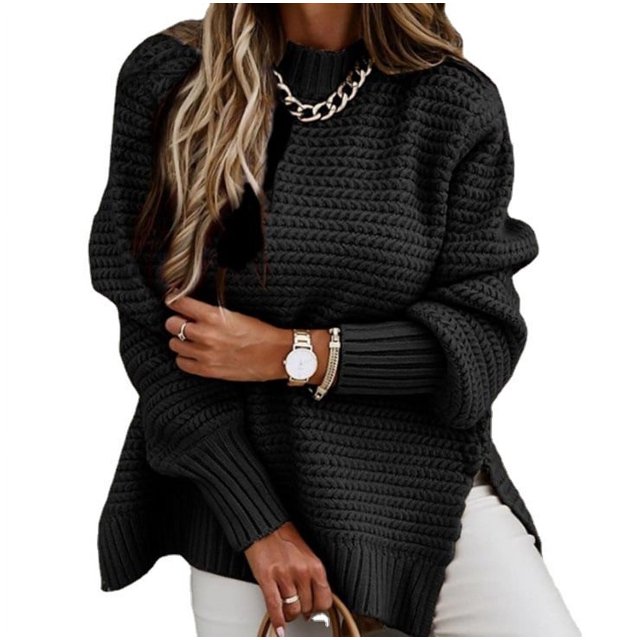 Mujer Primavera Y Otoño Jersey De Color Sólido Cuello Medio Alto Otoño E Invierno Jersey De Punto Grueso Jersey Informal Suelto De Gran Tamaño XXL