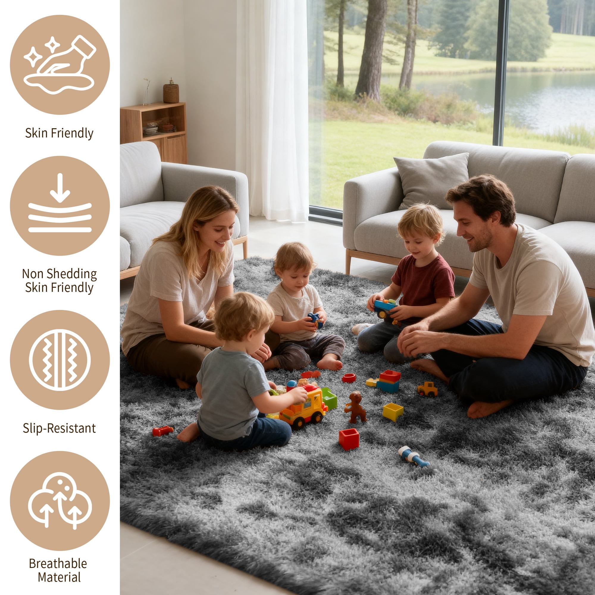 CozyDesg 5ft x 8ft Area Rugs, Soft Fluffy Area Rugs Floor Mat Floor Rugs for Living Room Bedroom Modern Decor Carpet, Dark Gray
