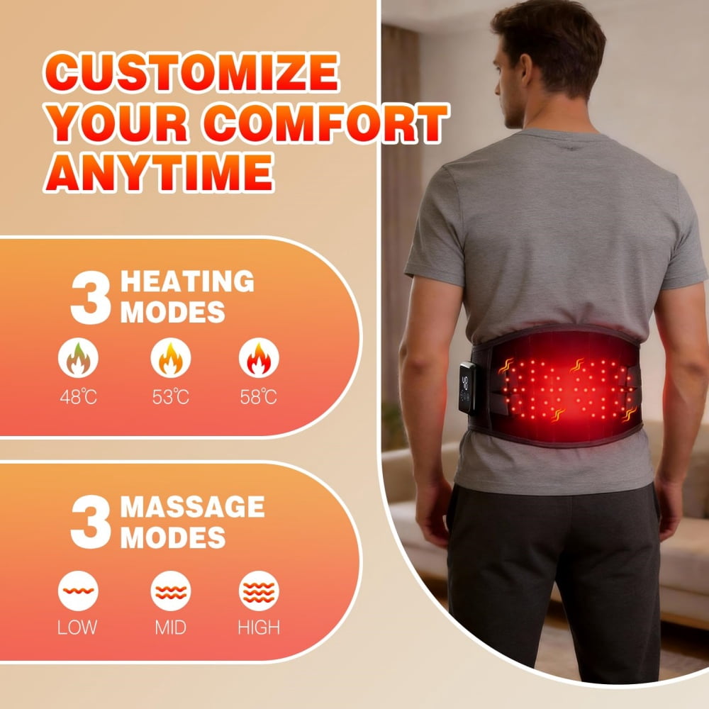 iKeener Cordless Heating Pad with Massage - 3 Heat & 3 Massage Modes, 2000mAh Rechargeable Battery, Adjustable 55" Back Warmer for Women & Men
