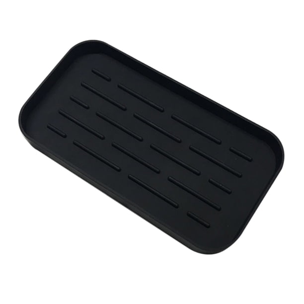 EeaseMX Bandeja de drenaje de silicona gruesa, portátil, para secar platos, organizador para fregadero de cocina, con ranuras profundas para encimera (negra)