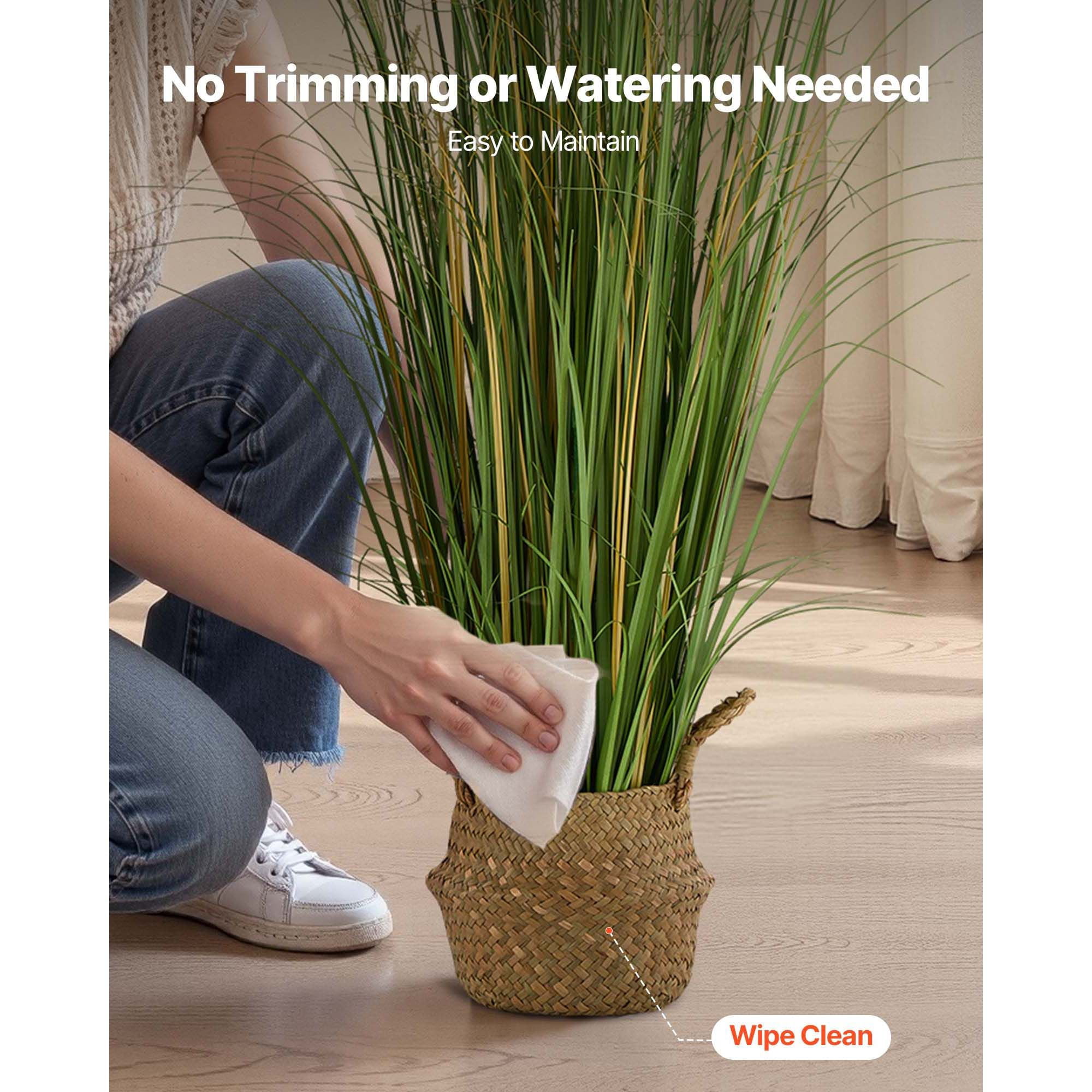 1-Pack Artificial Reed Flowers with Basket, 4 ft Tall, PVC Leaves, Lifelike Design, No Assembly Required, for Home, Garden, Patio, Hotel & Office Decor