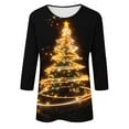 thumbnail image 5 of Womens Christmas Tops 3/4 Length Sleeve Crew Neck Xmas Tree Printed Graphic Tee Shirts Holiday Casual T-shirt (2XL, Black 05), 5 of 5