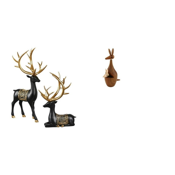 CarpNettore Reindeer Elk Resin Statue Collection Deer Figurine Animal Figure Decorative Party Favor Funny Desktop Wood Sculpture Bedroom Bookshelf Cabinet Tabletop Wedding Housewarming