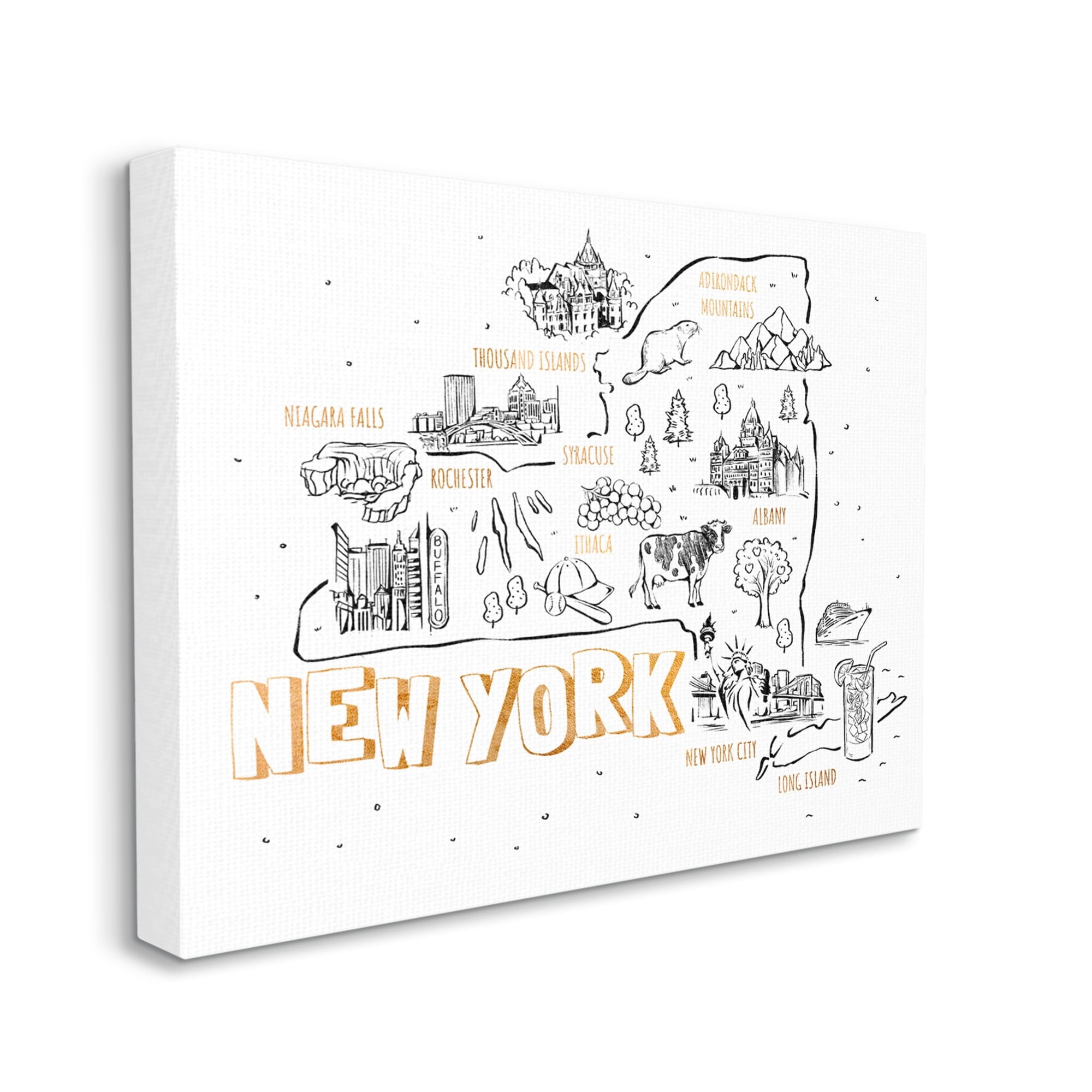 Stupell Industries New York Landmarks Text Diagram Glam Accent Canvas Wall Art, 20 x 16, Design by Ziwei Li