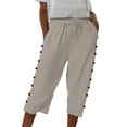 thumbnail image 3 of JJHGVB Cotton Linen Capris for Women Below the Knee Cotton Linen Pants Pedal Pushers for Women Elastic Waist Shorts Baggy Shorts Women Bermuda Shorts Women Linen Shorts Beach Vacation Outfits Khaki S, 3 of 9