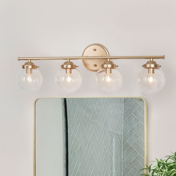 LNC 4-Light Wall Fixture,Modern Gold Bathroom Vanity Light with Clear Glass