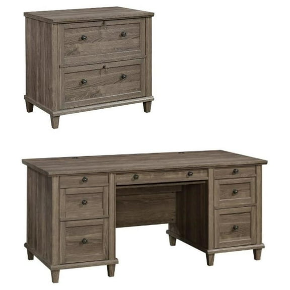 Home Square 2-Piece Set with Executive Desk & Lateral File Cabinet in Emery Oak