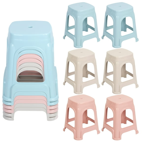 ZNNT 17.5" Plastic Stools Set of 6, Stackable Classroom & Dining Chairs for Indoor Outdoor, Kitchen Short Stools