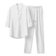thumbnail image 1 of Conjunto de chándal de verano de 2 piezas para hombre de Cagnkofi, con mangas 3/4, botones, cuello en V, camisa y pantalones con cordón., 1 of 4