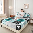 thumbnail image 4 of Homewish Eat Sleep Ballet Twin Sheet Sets for Kids, Chic Stripes Lines Twin Fitted Sheet, Green Buffalo Patchwork Flat Sheet, Breathable Home Decor, 3 Pieces, 4 of 7