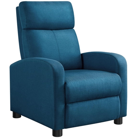Renwick Fabric Push Back Theater Recliner Chair with Footrest, Blue