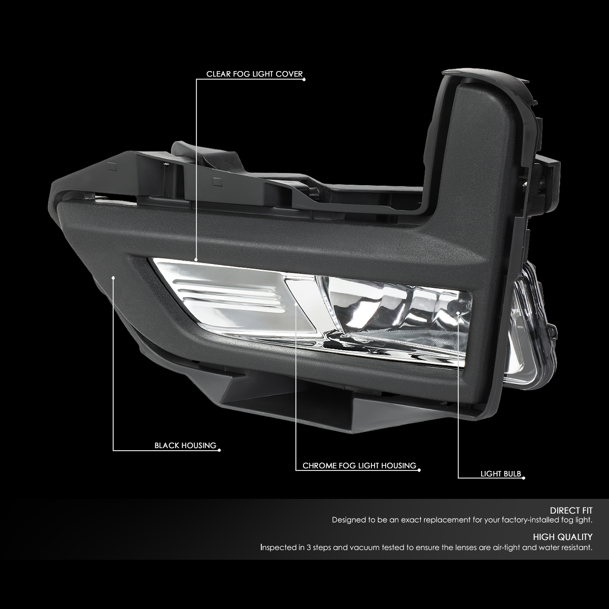 DNA Motoring FL-ZTL-279-CH For 2017 to 2018 Nissan Rogue Pair Front Driving Fog Light Lamp+Switch+Black Bezels Clear Lens