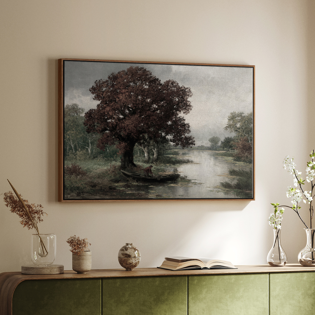 Vintage Landscape-CCCLV By Wexford Home Framed in Walnut Wood Gallery Wrapped Canvas 27 in. x 41 in.