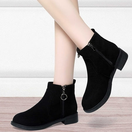 

Hinvhai Women s Fall Winter Ankle Boots Clearance Fashion Vintage Faux Suede Low Heel Pointed Toe Short Booties with Side Zipper Black 6(37)