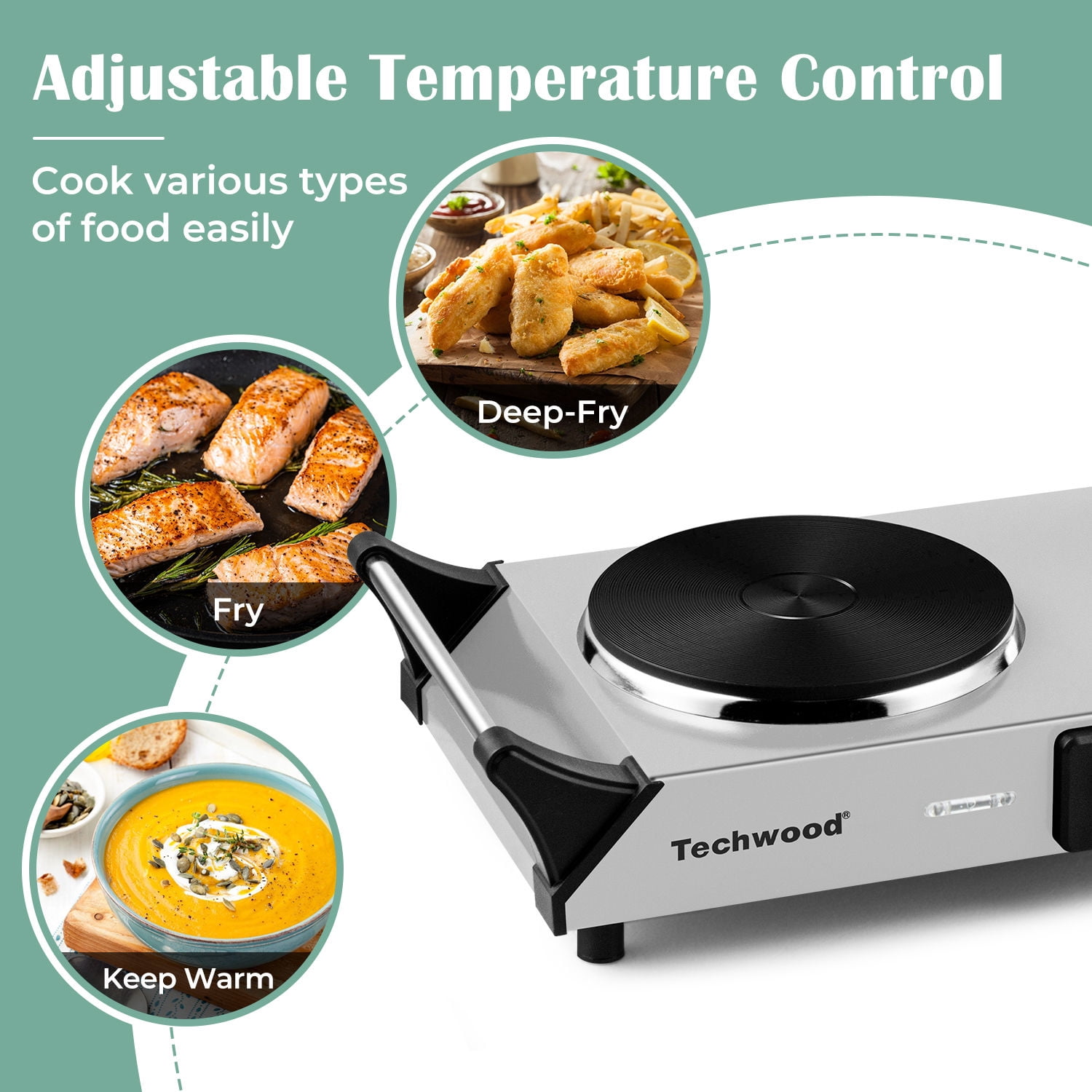 Techwood 1800W Stainless Steel Double Hot Plate for Cooking, Portable for Kitchen, Dorm, Camping