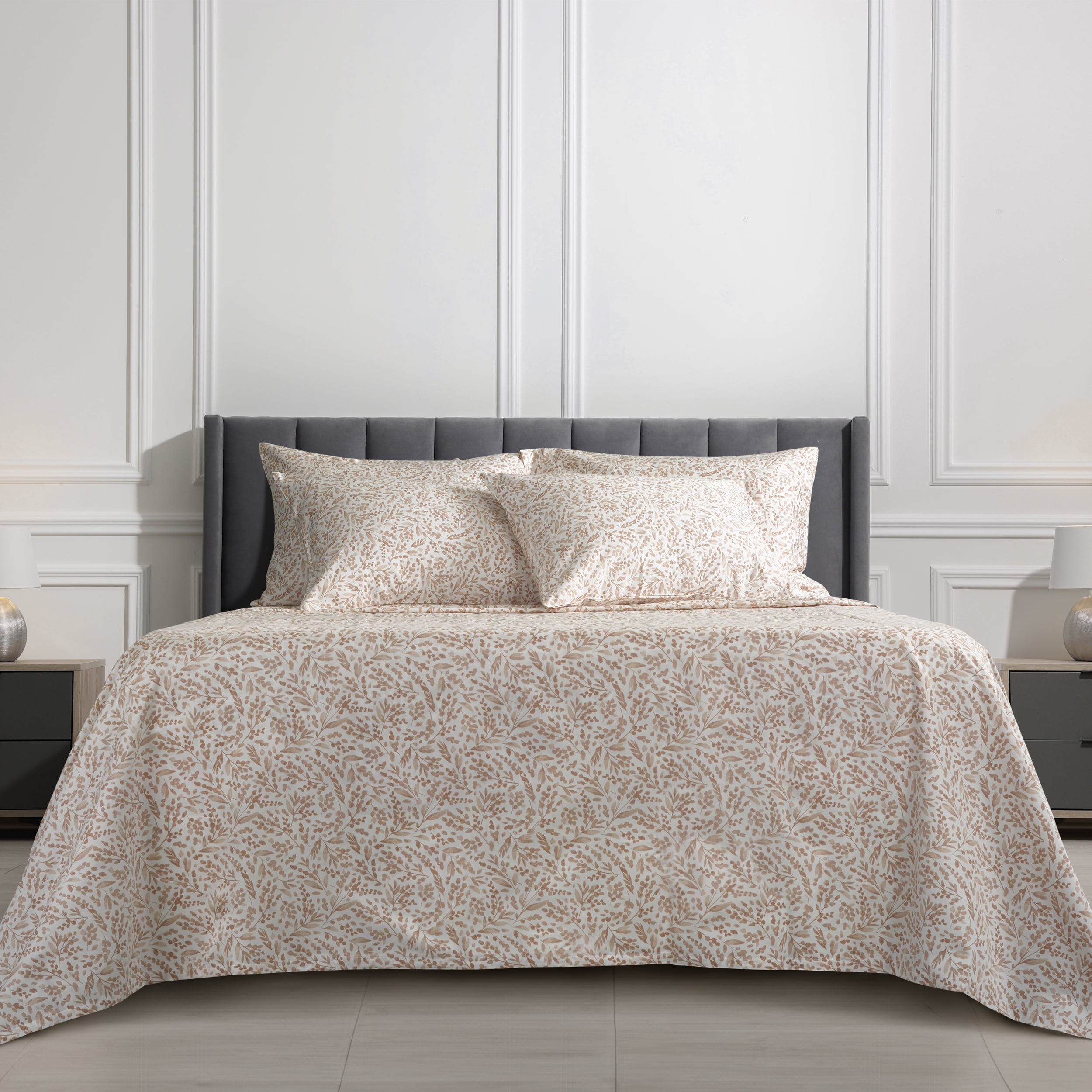 Serta 6-Piece 800 Thread Count Pink Botanical Print Cotton Rich Adult Bed Sheet Set, Queen - Deep Pocket