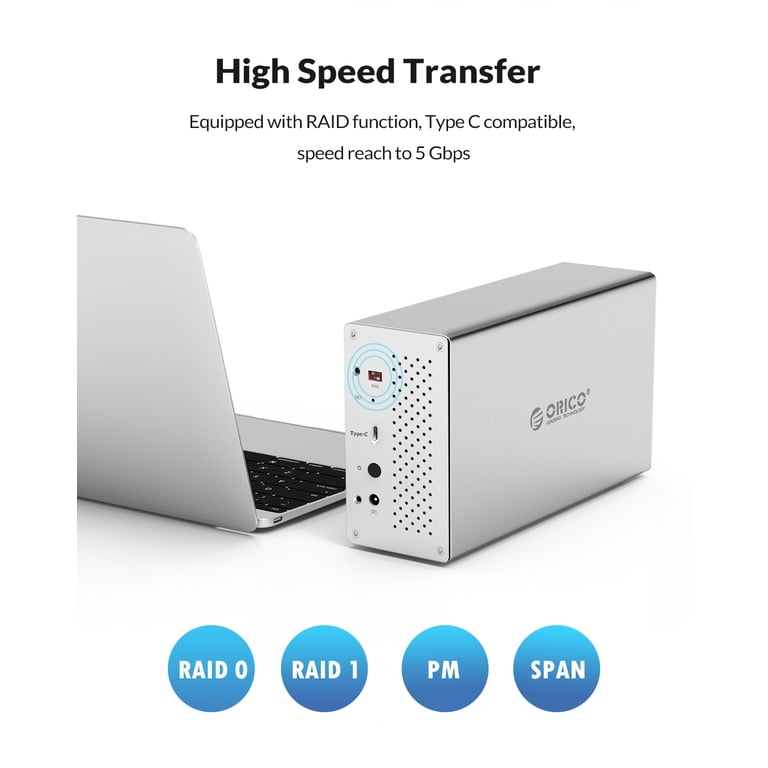 ORICO Bay External Hard Drive Enclosure with RAID Aluminum USB-C