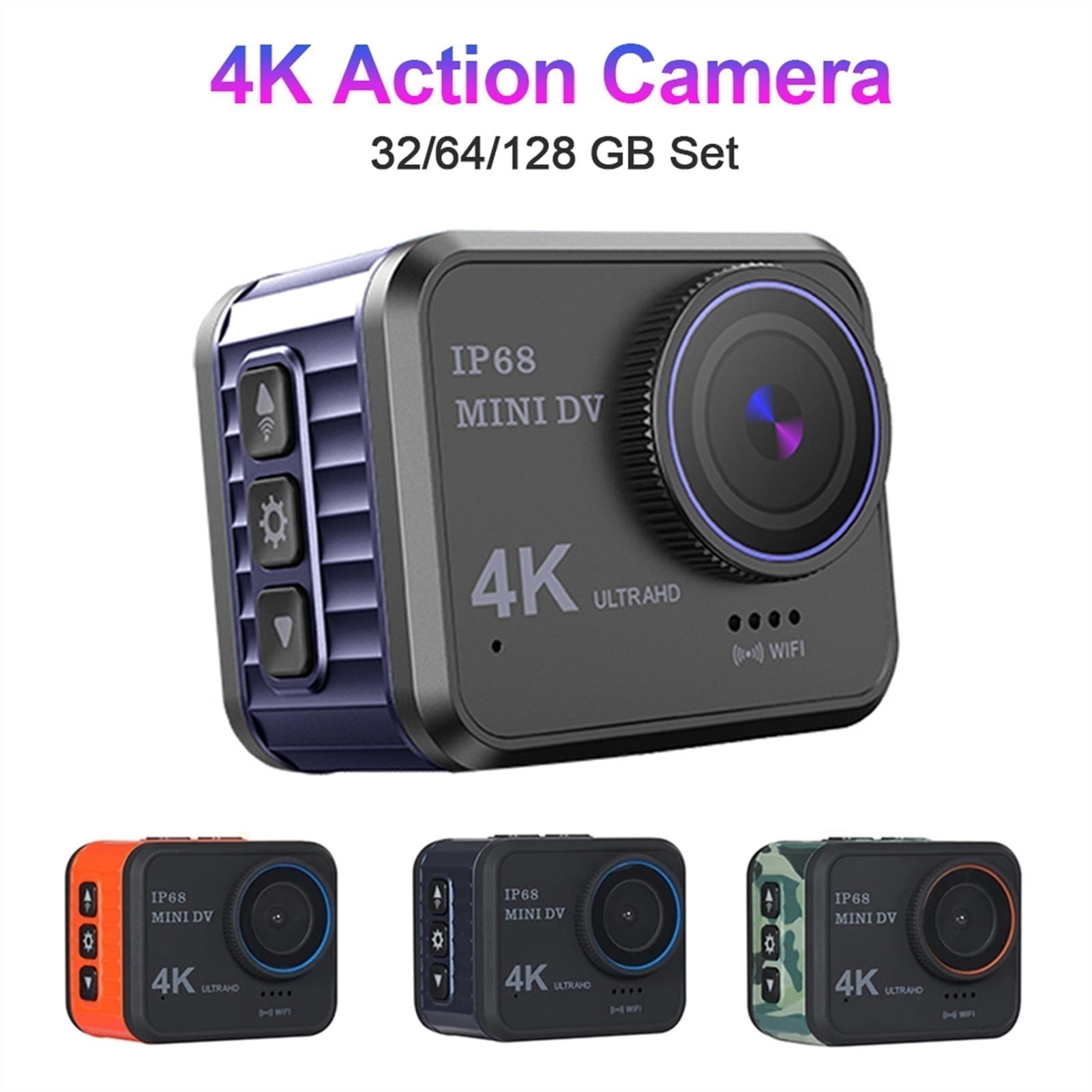 4K Ultra HD Wifi Action Camera, 48MP 1.54 inch Screen 4K Video Camera, 170D 10m Waterproof Sports DV, Helmet Camera with 128GB Card ,Wide USe