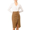 thumbnail image 3 of INSPIRE CHIC Women's Button Decor Split Belted Tie Waist Pencil Skirt M Brown, 3 of 8