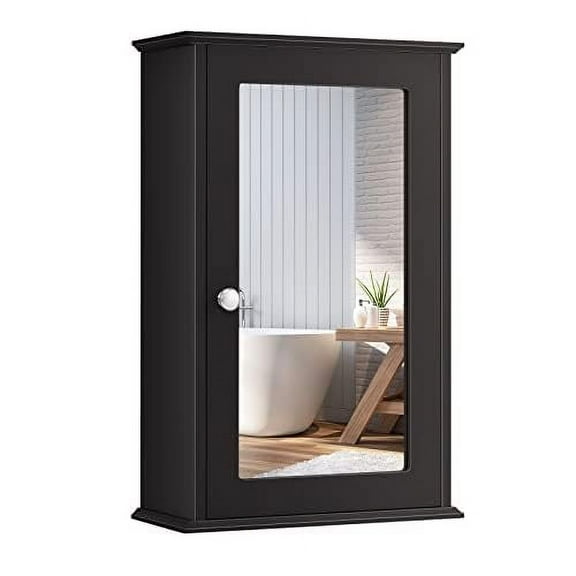 RELAX4LIFE Wall Mounted Bathroom Cabinet, 2-in-1 Mirror Medicine Cabinet w/ 3 Heights Adjustable Shelf & Reversible Single Mirror Door, Storage Cabinet Over-The-Toilet Storage Orga