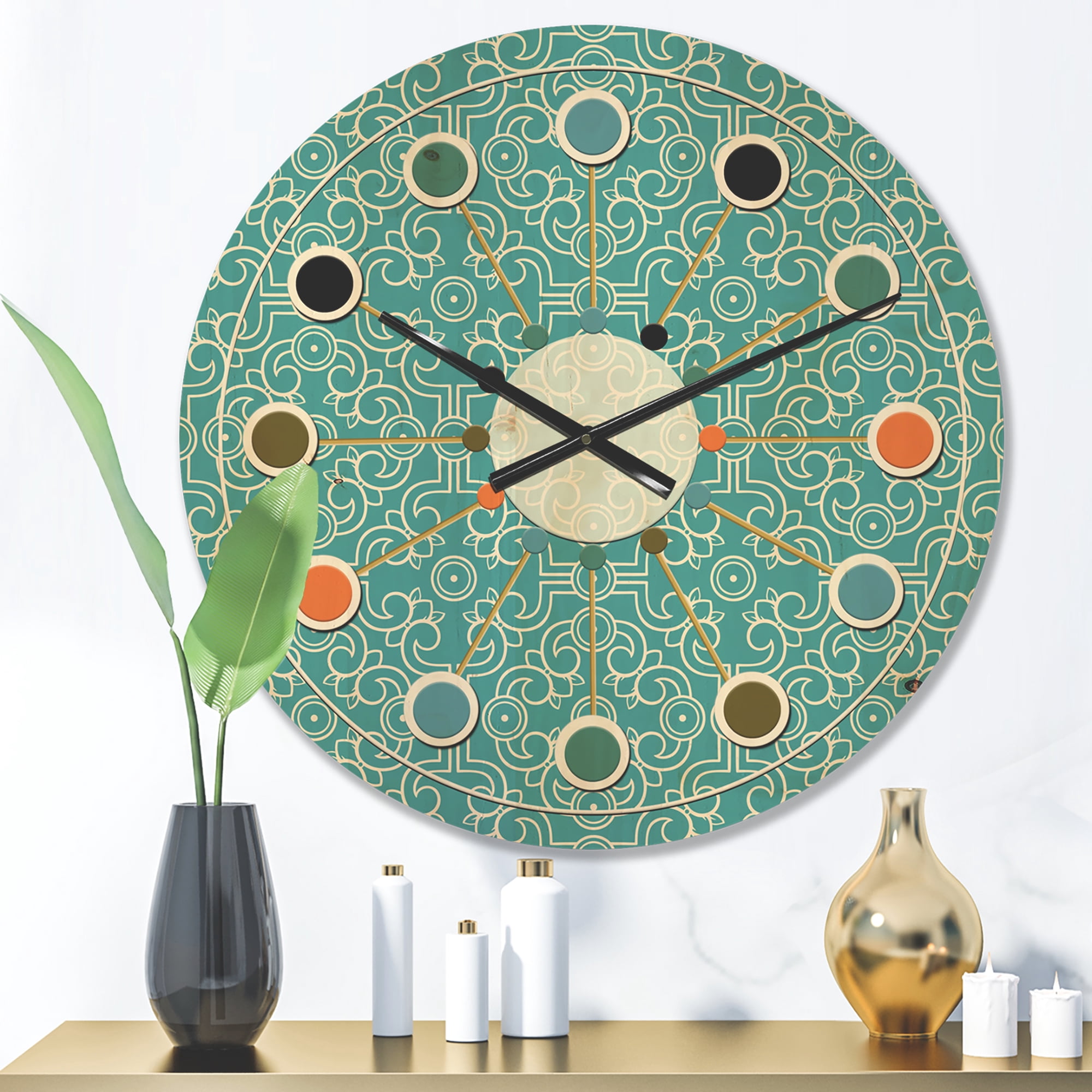 Designart 'Abstract Retro Pattern Design X' Mid-Century Modern Wood Wall Clock