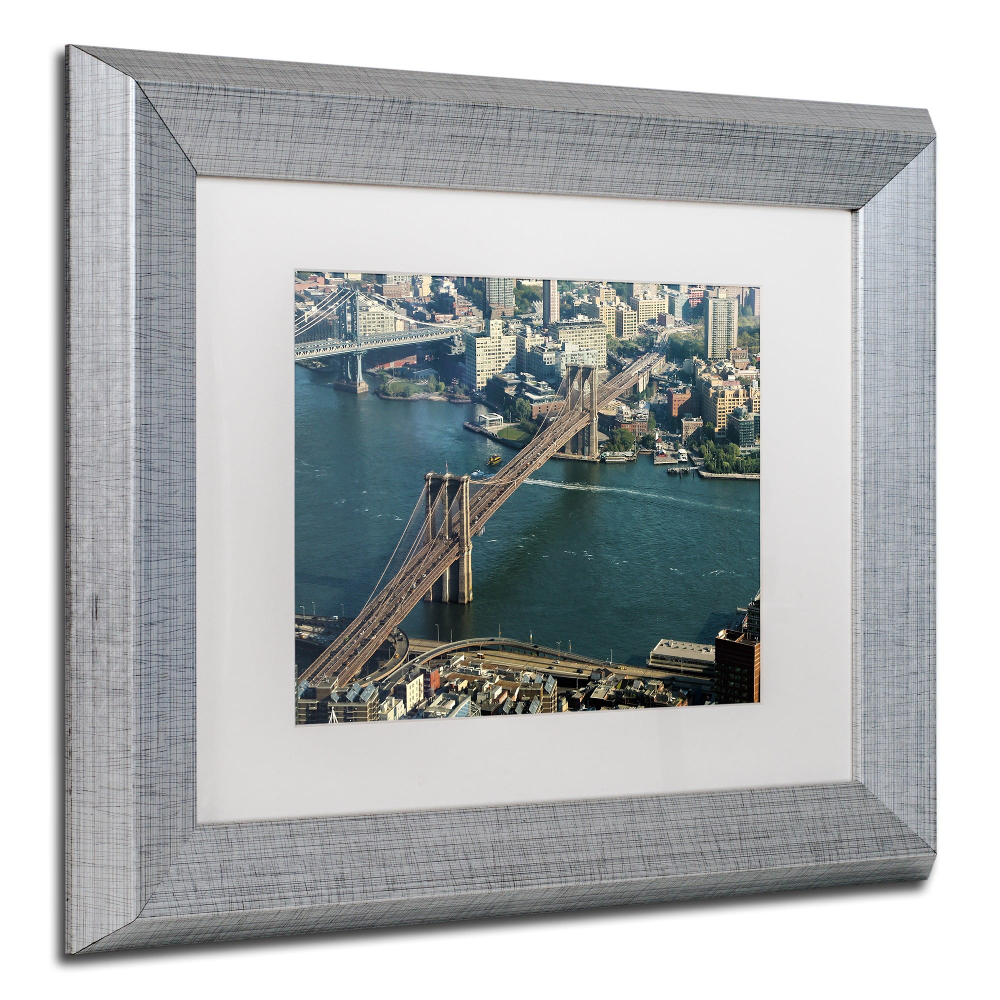 Trademark Fine Art "Brooklyn Bridge" Canvas Art by CATeyes, White Matte, Silver Frame