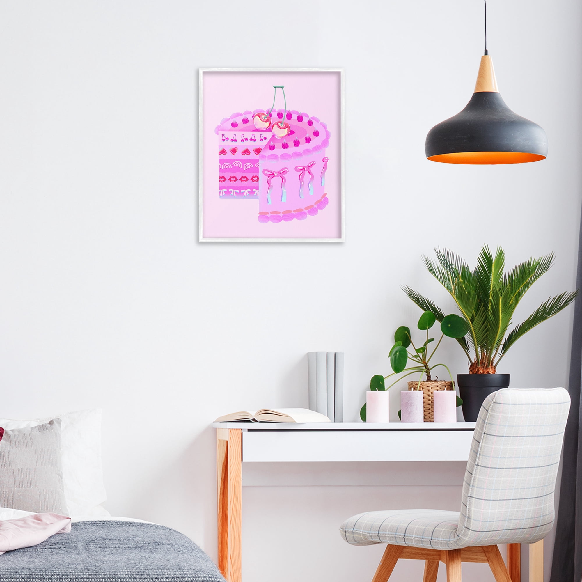 Stupell Industries Pastel Cherry Layered Cake White Framed Giclee Art, design by Ziwei Li