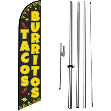 Tacos Burritos Mexican Restaurant Business Advertising Feather Banner Swooper Flag Sign with Flag Pole Kit and Ground Stake.