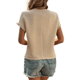 thumbnail image 3 of Tops de Verano para Mujer, Moda Informal, Color Sólido, Cuello Redondo, Encaje, Corta, Blusas Clásicas de Calle, Caqui, L, 3 of 8