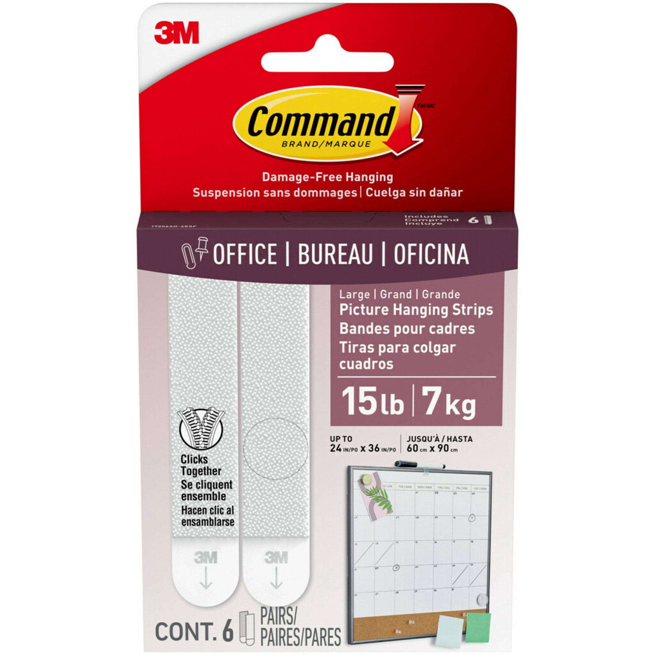 (4 pack) Command Large Picture Hangers, Holds Up to 15 Pounds, White, Damage-Free Hanging, Includes 6 Pairs of Adhesive Strips
