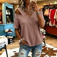 thumbnail image 2 of Setooff Womens Shirts, Cut Out Shoulder V Neck Short Sleeve Tops, Solid Oversized Tshirts for Women Casual Summer Blouse, 2 of 6
