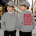 thumbnail image 4 of Toddler Girl's Mr Steal Your Heart Print Fashionable Graphic Crewneck Hoodies Sweatshirt Boys' Girls Sports Hoodies Sweatshirt Grey 5 Y-6 Y, 4 of 4