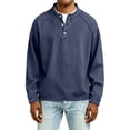 thumbnail image 4 of Daiosportswear Men's Vintage Henley Shirts Classic Long Sleeve Button Shirts Solid Color Casual Distressed Acid Washed Tops Navy XXXL, 4 of 6