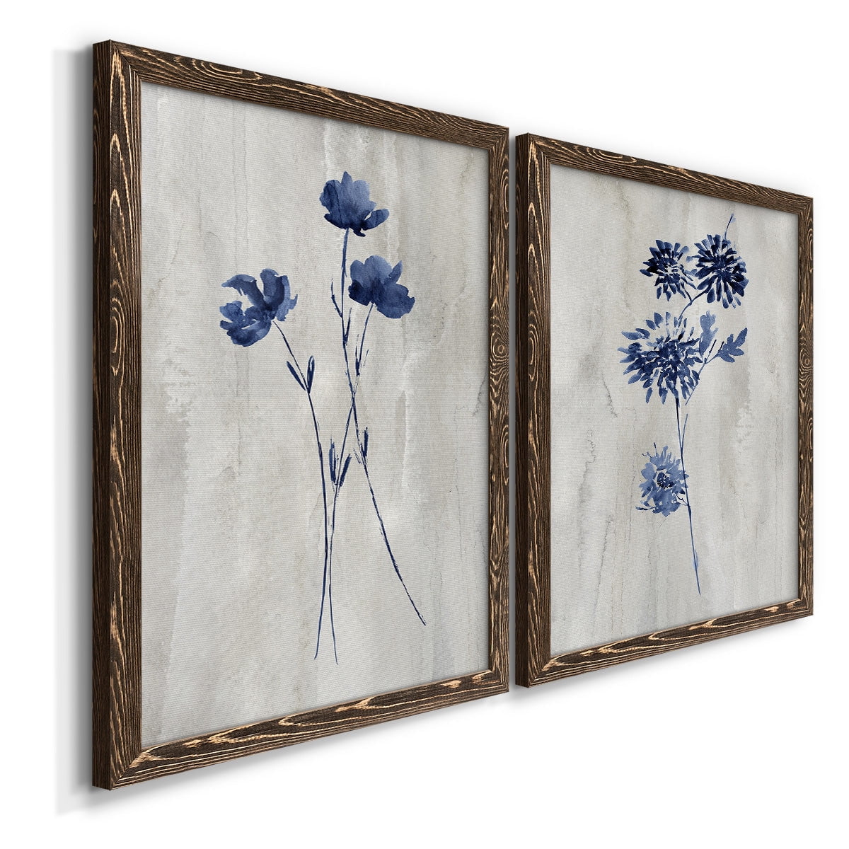 Indigo Botanical III - Premium Framed Canvas 2 Piece Set - Ready to Hang