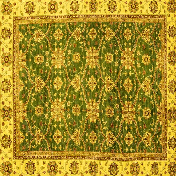 Ahgly Company Machine Washable Indoor Square Oriental Yellow Traditional Area Rugs, 4' Square
