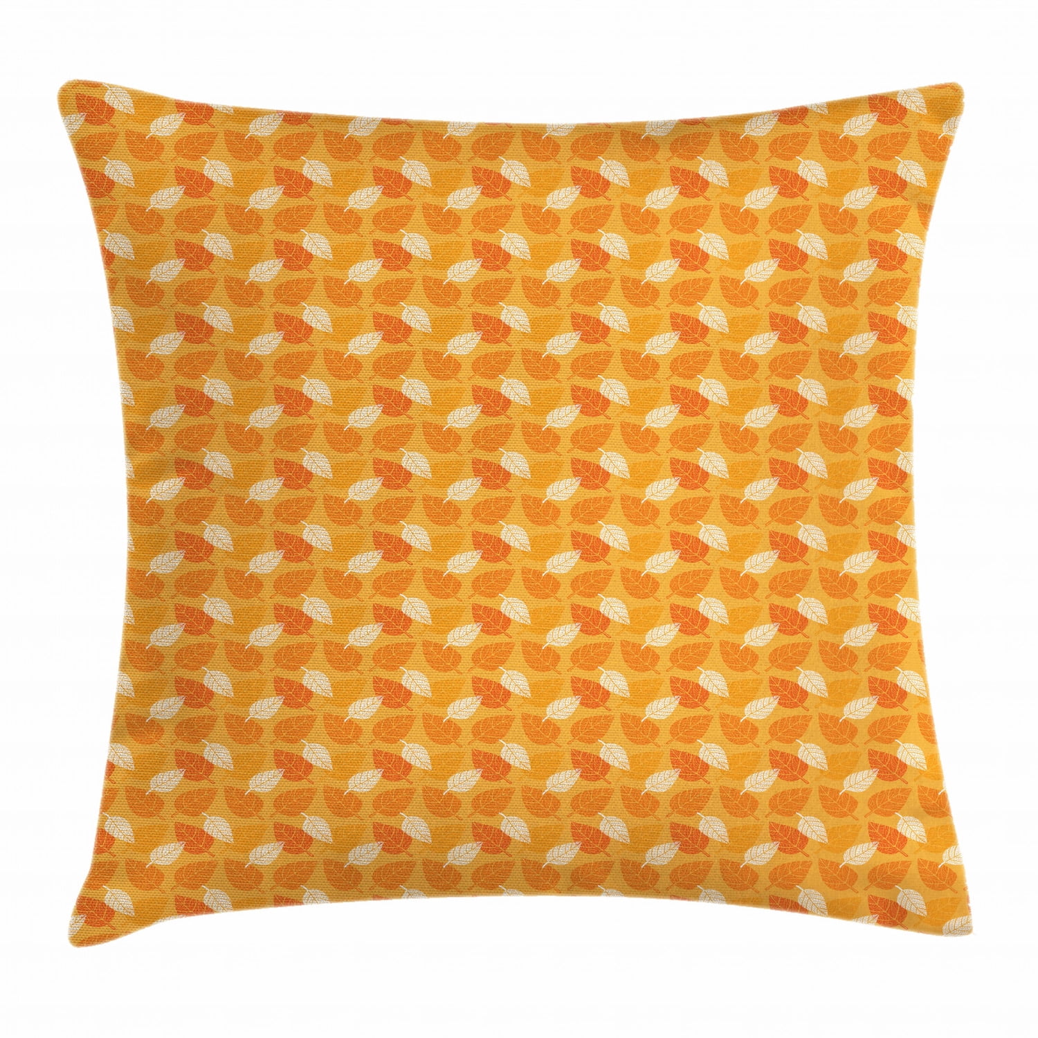 Burnt Orange Throw Pillow Cushion Cover, Autumn Leaves Silhouettes Foliage Illustration Nature