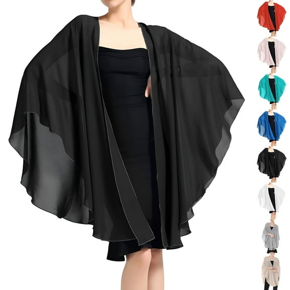 TELOLY Women Shawls and Wraps for Evening Dresses, Chiffon Silk Scarf, Formal Silky Pashmina Shawls for Weddings (94x135cm, Black)