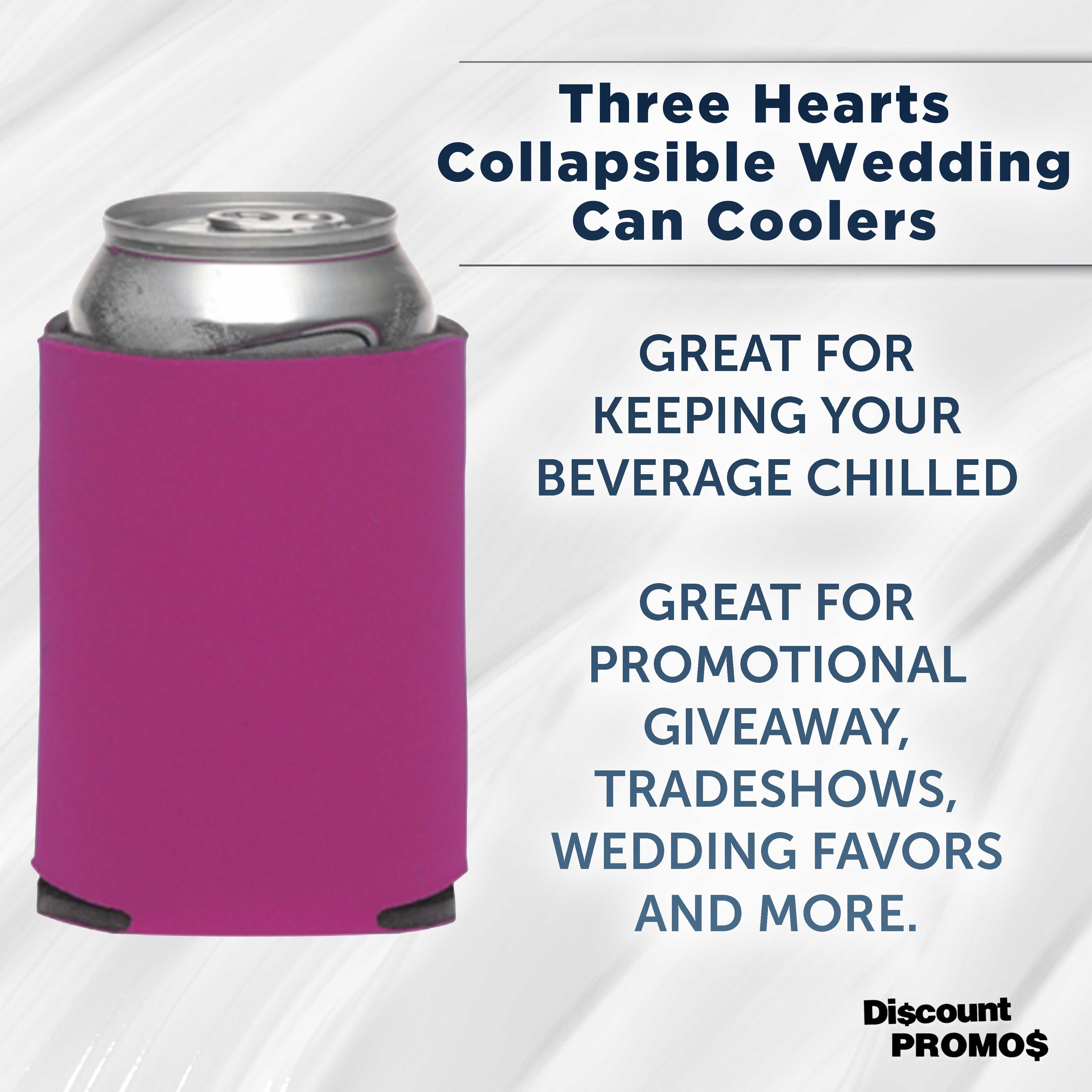 Three Hearts Collapsible Wedding Can Coolers Set of 10, Bulk Pack - Great for Beer, Soda, Other Beverages - Fuchsia