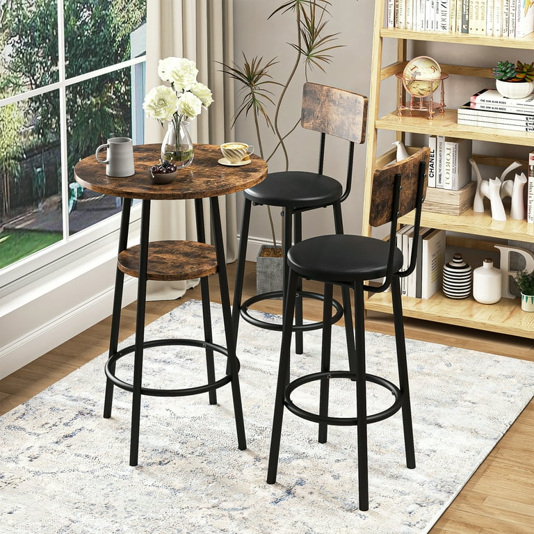 YYAo 3 Piece Bistro Set High Top Kitchen Table and 2 Stools Rustic Brown 23.62 x23.62 x35.43 Walmart