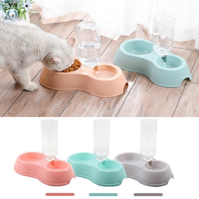 Xihbxyly Comedero para Mascotas, Diseño de Doble Tazón 2 En 1, Dispensador Automático de Agua, Material Abs Transparente y Duradero, Colores Verde, Rosa y Gris, Práctico para Mascotas, Capacidad de 5
