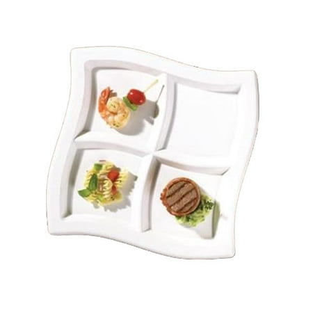 10 Inch Square Wave - Clear 10 Inch 4 Compartments Square Waves Plastic Plates/Set of 120