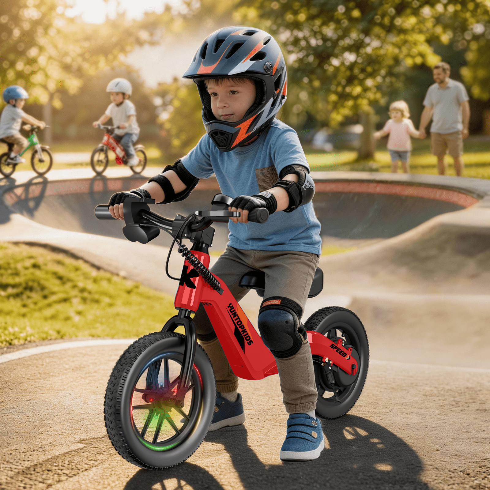 YunTopKids Electric Bike for Kids, 180W Motor Electric Balance Bike with 14 Inch Pneumatic Tires, up to 9.3MPH& 3 Speed Settings, Adjustable Seat for Ages 3-6,Red