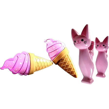 2 Set (4 Ct) Pink Cat / Pink Ice Cream Beach Towel Clips Jumbo Size for Beach Chair, Cruise Beach Patio, Pool Accessories for Chairs, Household Clip, Baby Stroller